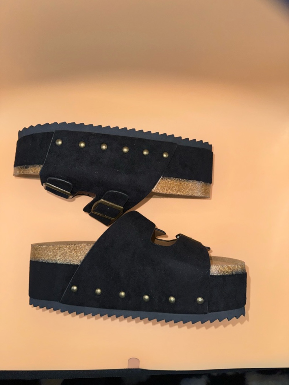 Hey Girl by Corkys Platform Sandals Black Double Buckle Size 7 Boho vibes - Picture 16 of 16